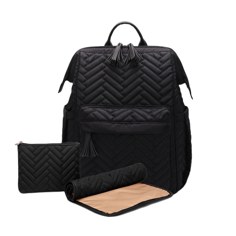 Black Quilted Backpack Diaper Bag 